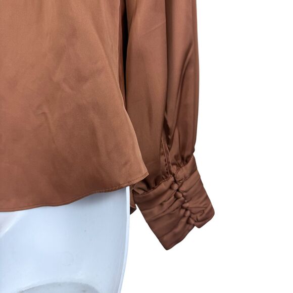 Joie Womens Orange Satin Scoop Neck Puff Long Sleeve Top Blouse Shirt sz M - Picture 11 of 16
